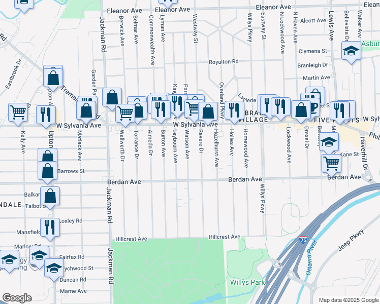 map of restaurants, bars, coffee shops, grocery stores, and more near 3904 Watson Avenue in Toledo
