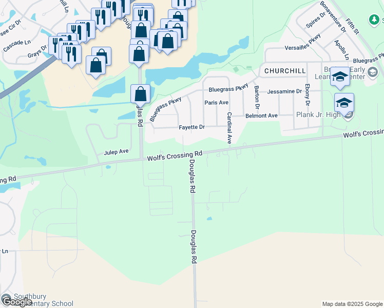 map of restaurants, bars, coffee shops, grocery stores, and more near 2500 Wolf’s Crossing Road in Oswego