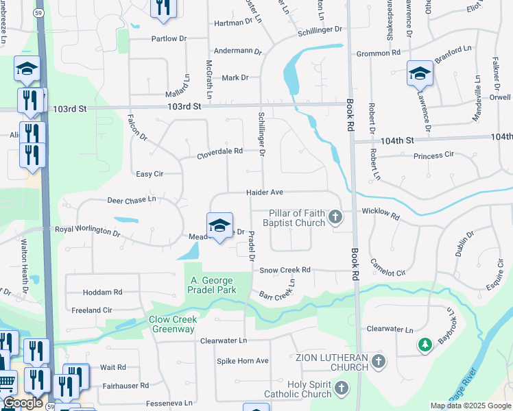 map of restaurants, bars, coffee shops, grocery stores, and more near 2316 Haider Avenue in Naperville