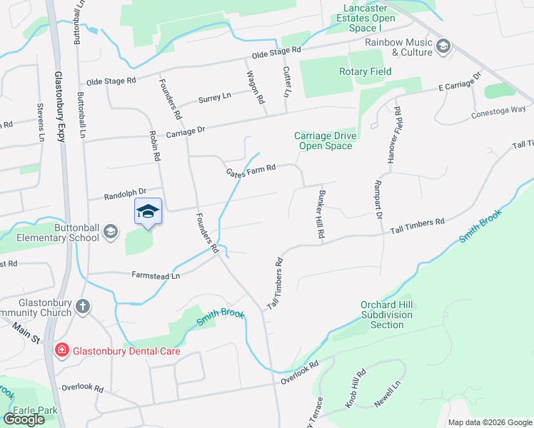 map of restaurants, bars, coffee shops, grocery stores, and more near 74 Coach Road in Glastonbury