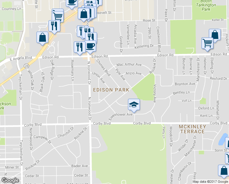 map of restaurants, bars, coffee shops, grocery stores, and more near 2506 Solomon Avenue in South Bend