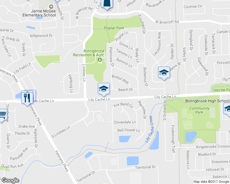 map of restaurants, bars, coffee shops, grocery stores, and more near 859 Beech Drive in Bolingbrook