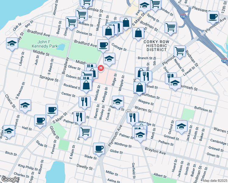map of restaurants, bars, coffee shops, grocery stores, and more near 457 Whipple Street in Fall River