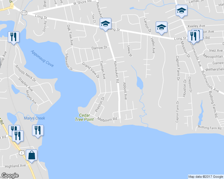 map of restaurants, bars, coffee shops, grocery stores, and more near 70 Naughton Avenue in Warwick