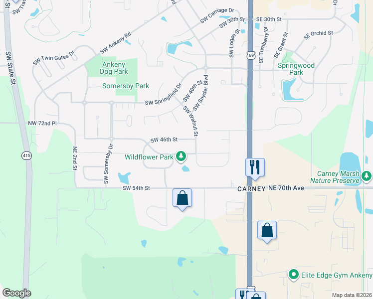 map of restaurants, bars, coffee shops, grocery stores, and more near 512 Southwest 48th Street in Ankeny