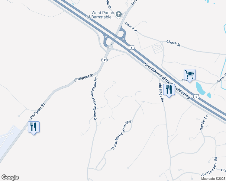 map of restaurants, bars, coffee shops, grocery stores, and more near 127 White Birch Way in Barnstable