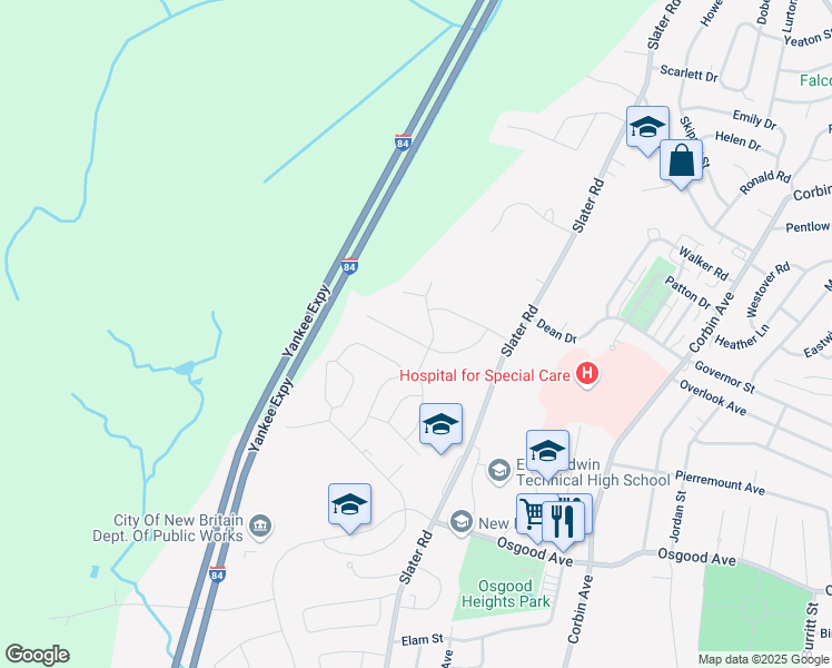 map of restaurants, bars, coffee shops, grocery stores, and more near 160 Nancy Road in New Britain