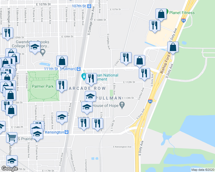 map of restaurants, bars, coffee shops, grocery stores, and more near 11202 South Langley Avenue in Chicago
