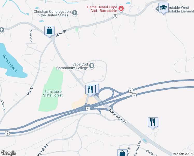 map of restaurants, bars, coffee shops, grocery stores, and more near 2240 Iyannough Road in Barnstable