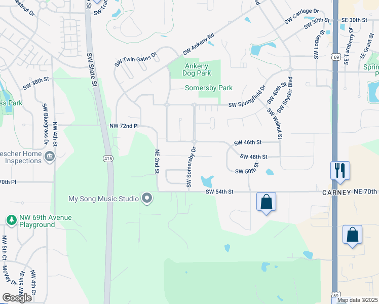map of restaurants, bars, coffee shops, grocery stores, and more near 1004 Southwest 47th Circle in Ankeny