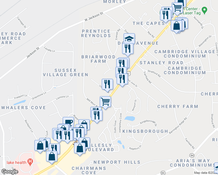 map of restaurants, bars, coffee shops, grocery stores, and more near 1980 Mentor Avenue in Painesville