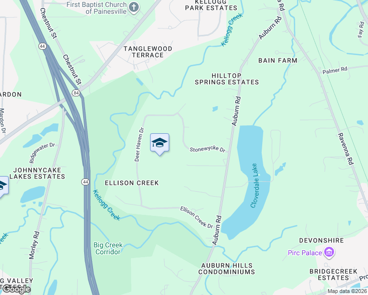 map of restaurants, bars, coffee shops, grocery stores, and more near 10969 Stonewycke Drive in Painesville