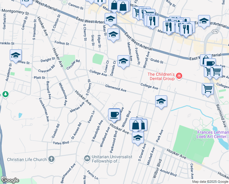 map of restaurants, bars, coffee shops, grocery stores, and more near 42 Glenwood Avenue in Poughkeepsie