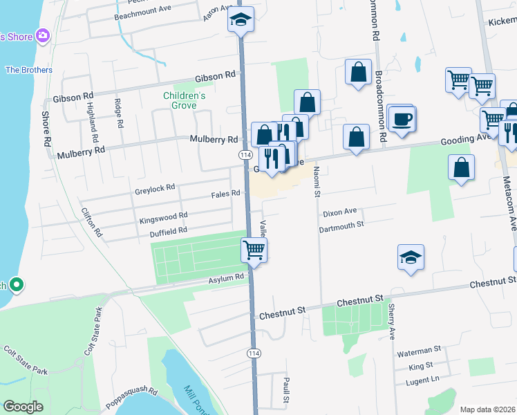 map of restaurants, bars, coffee shops, grocery stores, and more near 29 Valley Drive in Bristol