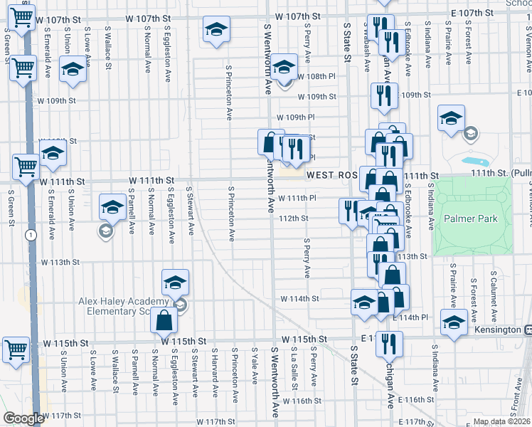 map of restaurants, bars, coffee shops, grocery stores, and more near 210 West 112th Street in Chicago