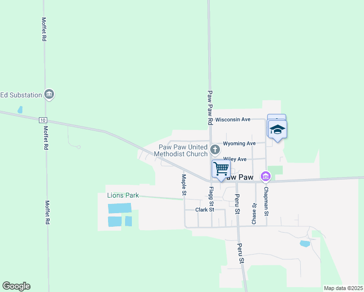 map of restaurants, bars, coffee shops, grocery stores, and more near 441 Wyoming Avenue in Paw Paw