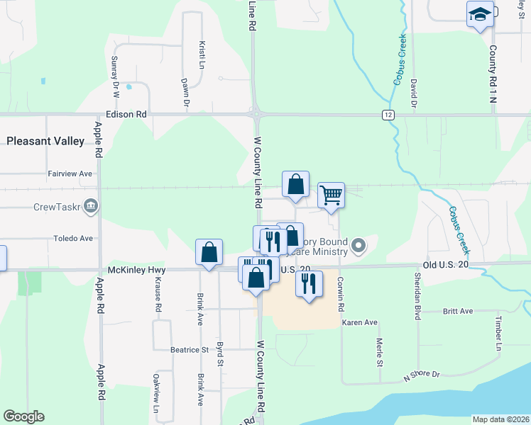 map of restaurants, bars, coffee shops, grocery stores, and more near 55302 Ash Rd in Osceola