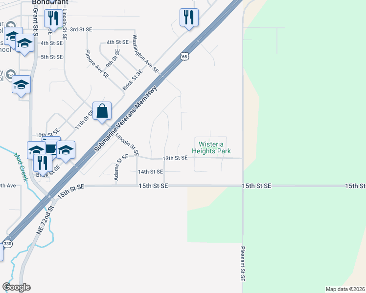 map of restaurants, bars, coffee shops, grocery stores, and more near 1205 Dee Street Southeast in Bondurant