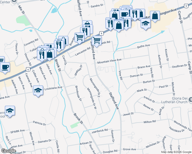 map of restaurants, bars, coffee shops, grocery stores, and more near 5 Roberge Road in Bristol