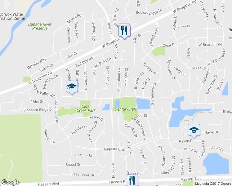 map of restaurants, bars, coffee shops, grocery stores, and more near 215 Steamboat Lane in Bolingbrook
