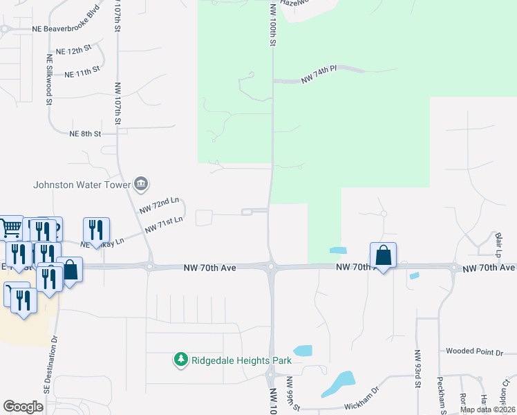 map of restaurants, bars, coffee shops, grocery stores, and more near 7141 Northwest 100th Street in Grimes