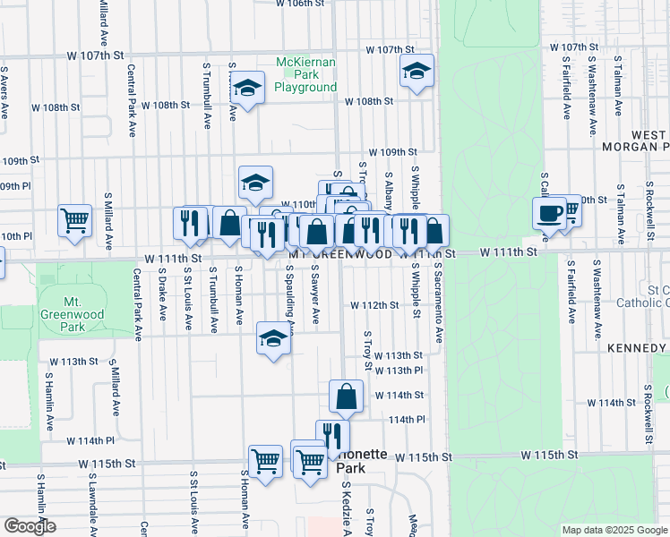 map of restaurants, bars, coffee shops, grocery stores, and more near in Chicago