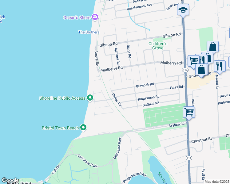 map of restaurants, bars, coffee shops, grocery stores, and more near 6 Greylock Road in Bristol