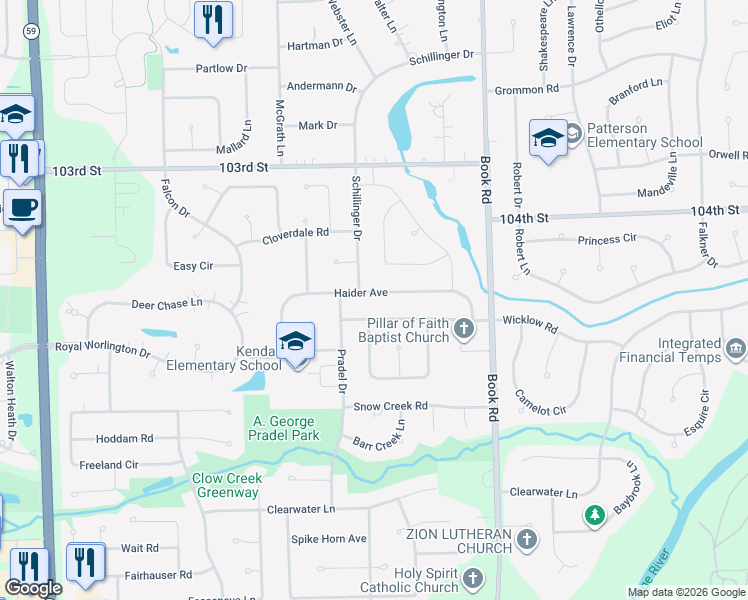 map of restaurants, bars, coffee shops, grocery stores, and more near 2252 Haider Avenue in Naperville