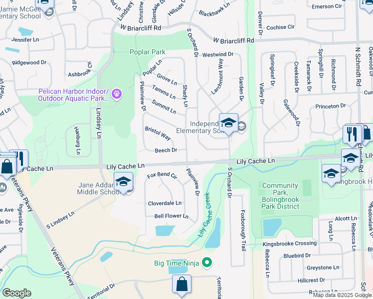 map of restaurants, bars, coffee shops, grocery stores, and more near 796 Beech Drive in Bolingbrook