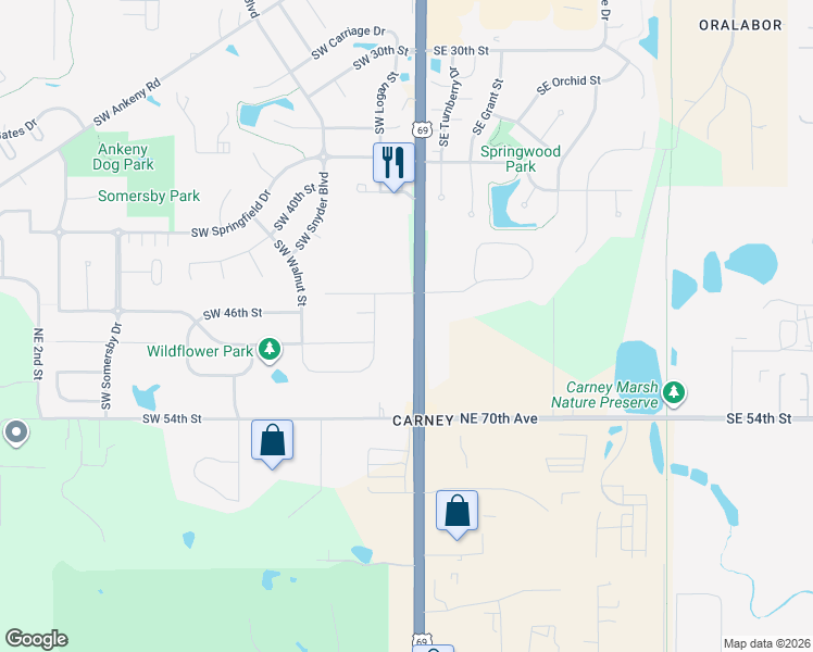 map of restaurants, bars, coffee shops, grocery stores, and more near 7150 Northeast 14th Street in Ankeny