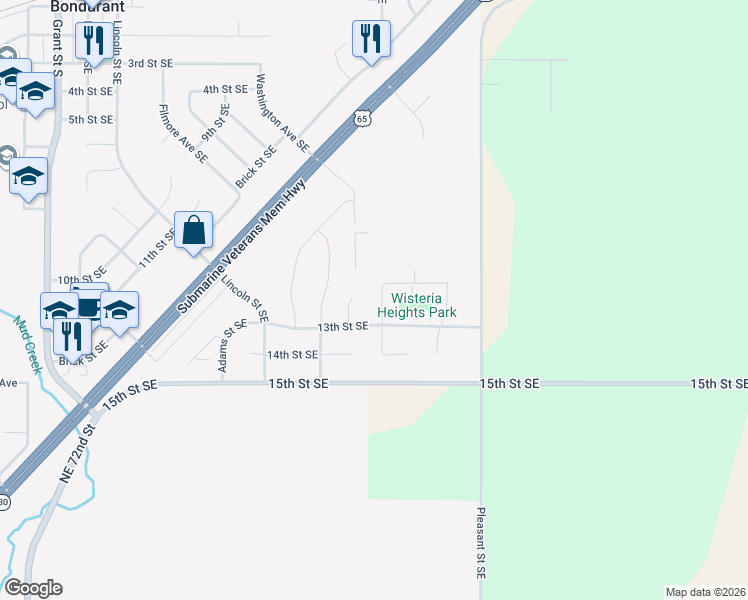 map of restaurants, bars, coffee shops, grocery stores, and more near 1205 Dee Street Southeast in Bondurant
