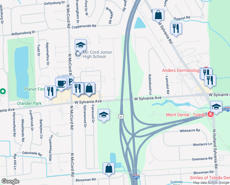 map of restaurants, bars, coffee shops, grocery stores, and more near 4022 Eaglehurst Road in Sylvania