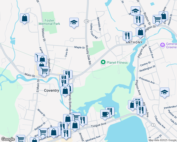 map of restaurants, bars, coffee shops, grocery stores, and more near 800 Washington Street in Coventry