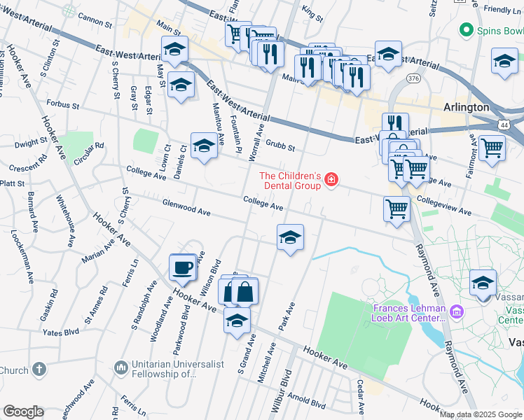 map of restaurants, bars, coffee shops, grocery stores, and more near 63 Meyer Avenue in Poughkeepsie