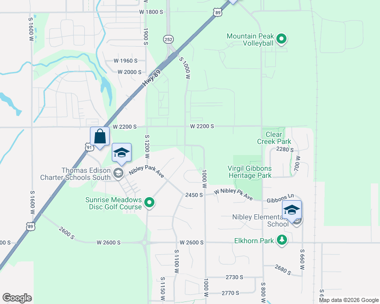 map of restaurants, bars, coffee shops, grocery stores, and more near 2281 South 1050 West in Nibley