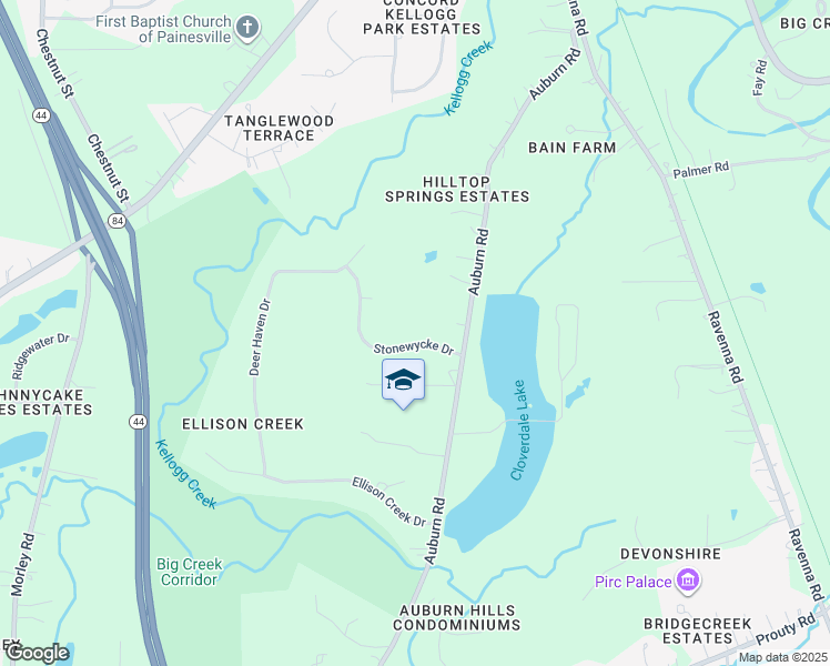 map of restaurants, bars, coffee shops, grocery stores, and more near 10985 Stonewycke Dr in Painesville