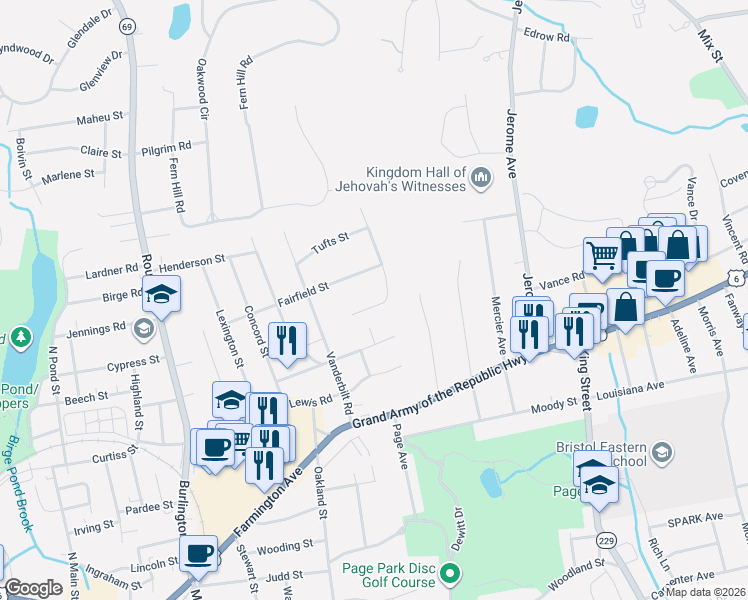 map of restaurants, bars, coffee shops, grocery stores, and more near 69 Medford Street in Bristol