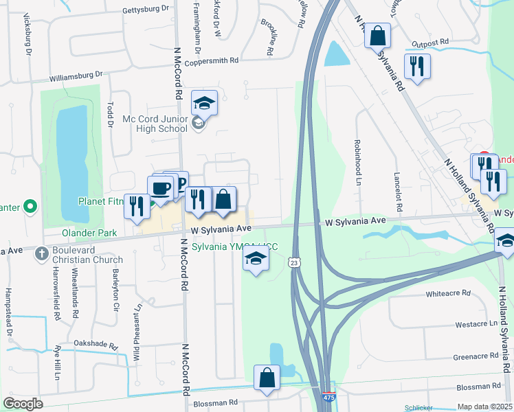 map of restaurants, bars, coffee shops, grocery stores, and more near 4026 Stonehenge Drive in Sylvania