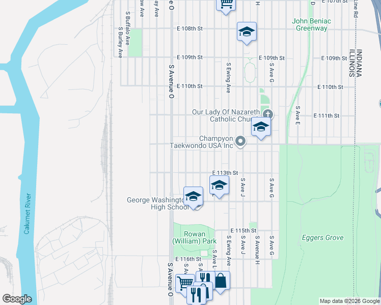 map of restaurants, bars, coffee shops, grocery stores, and more near 11227 South Avenue North in Chicago