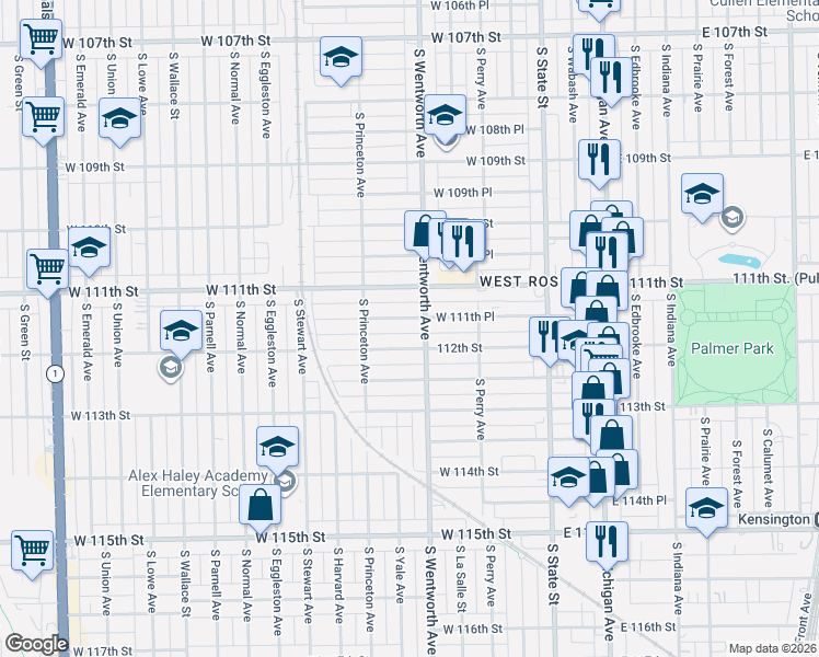 map of restaurants, bars, coffee shops, grocery stores, and more near 210 West 112th Street in Chicago