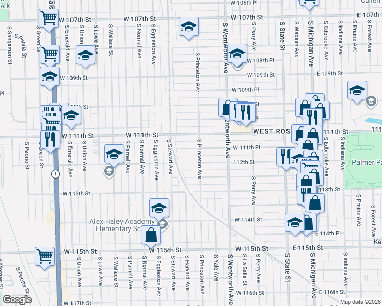 map of restaurants, bars, coffee shops, grocery stores, and more near 332 West 112th Street in Chicago