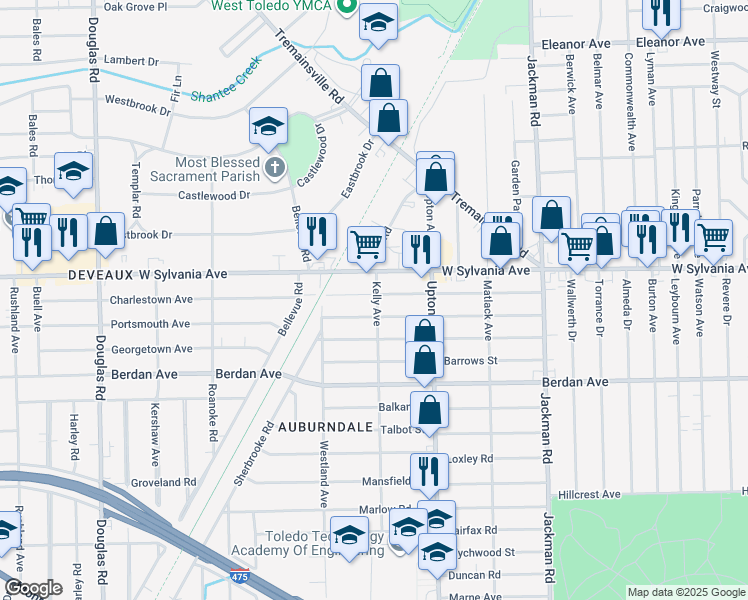 map of restaurants, bars, coffee shops, grocery stores, and more near 2003 Brame Place in Toledo