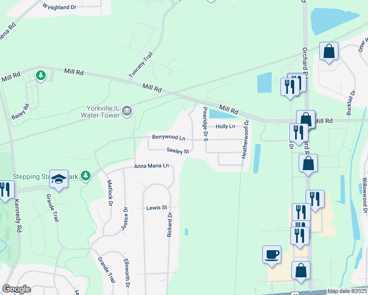 map of restaurants, bars, coffee shops, grocery stores, and more near 3285-3305 Seeley Street in Yorkville