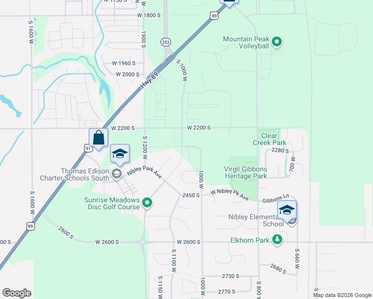map of restaurants, bars, coffee shops, grocery stores, and more near 2271 South 1050 West in Nibley