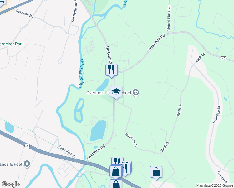 map of restaurants, bars, coffee shops, grocery stores, and more near 140 Overlook Road in Poughkeepsie