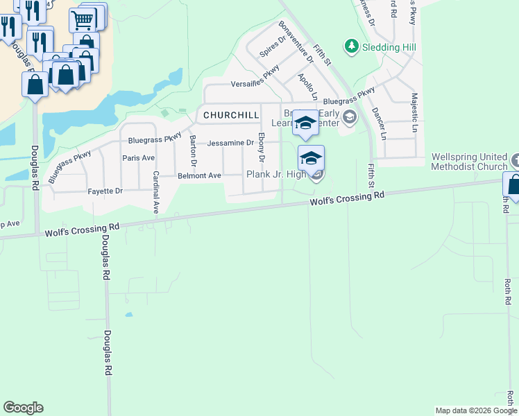 map of restaurants, bars, coffee shops, grocery stores, and more near 2159 Wolf Road in Oswego