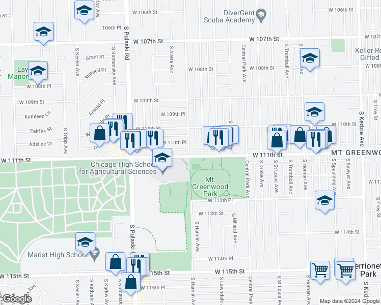 map of restaurants, bars, coffee shops, grocery stores, and more near in Chicago