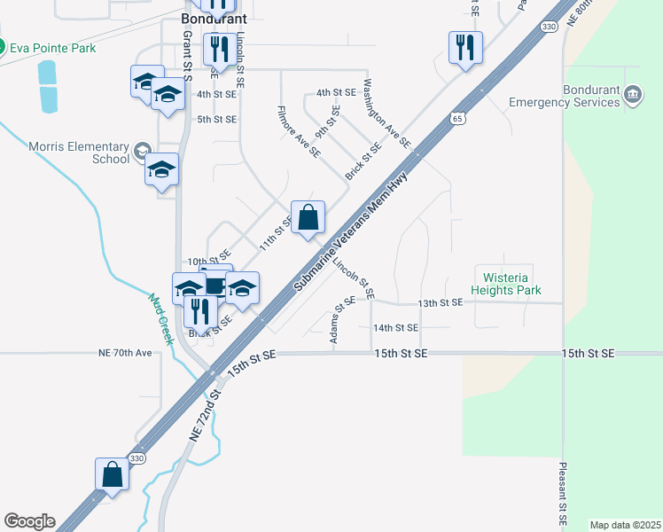map of restaurants, bars, coffee shops, grocery stores, and more near 1202 Kadin Trail in Bondurant
