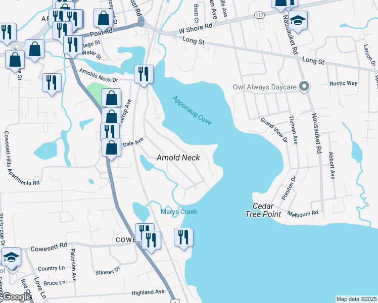 map of restaurants, bars, coffee shops, grocery stores, and more near 51 Shattock Avenue in Warwick