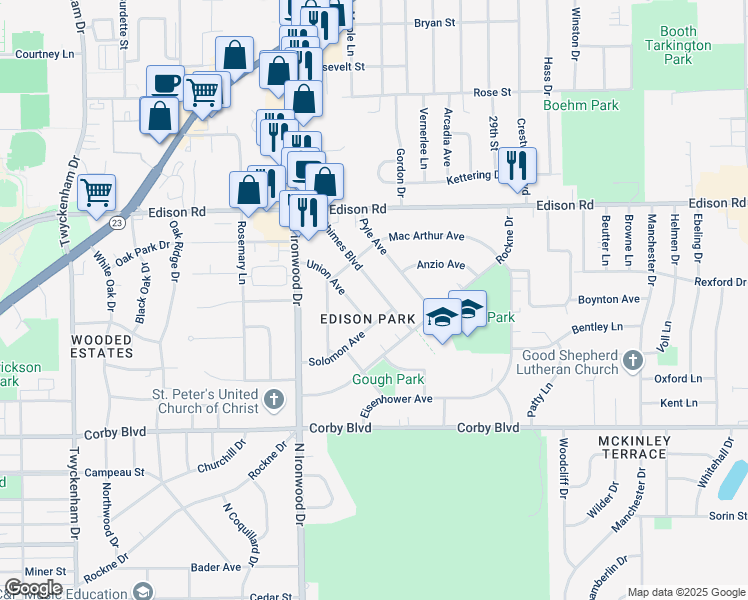 map of restaurants, bars, coffee shops, grocery stores, and more near 2506 Solomon Avenue in South Bend